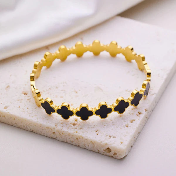 Gold-Plated Anti Tarnish Black Clover Themed Charm Bracelet