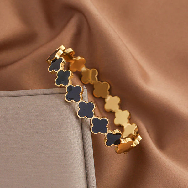 Gold-Plated Anti Tarnish Black Clover Themed Charm Bracelet
