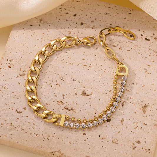 Gold Plated Anti Tarnish Stone Studded Miami Cuban Link Bracelet