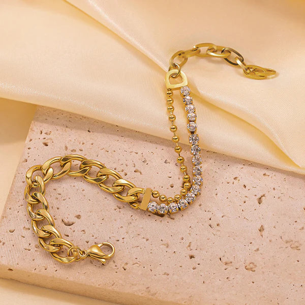 Gold Plated Anti Tarnish Stone Studded Miami Cuban Link Bracelet