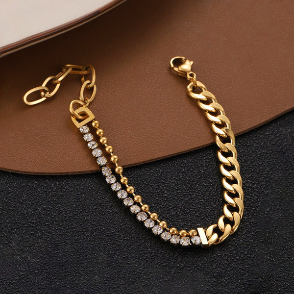 Gold Plated Anti Tarnish Stone Studded Miami Cuban Link Bracelet