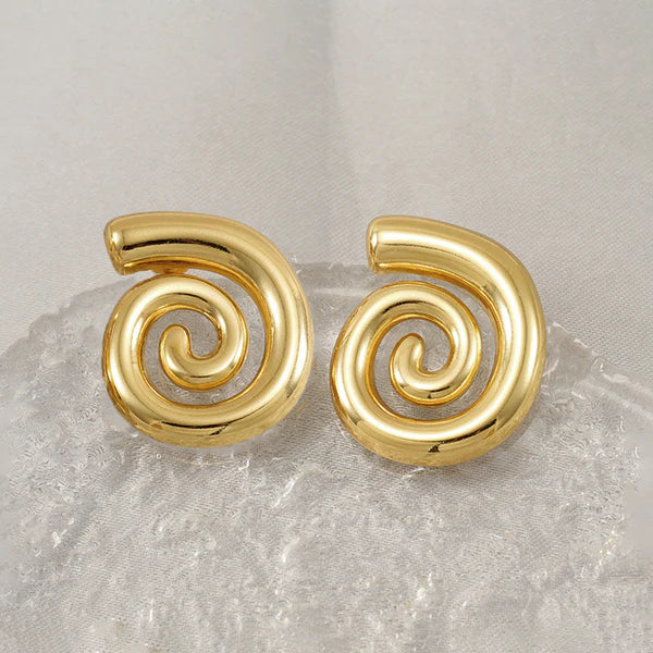 Gold Plated Anti Tarnish Spiral Chunky Earrings