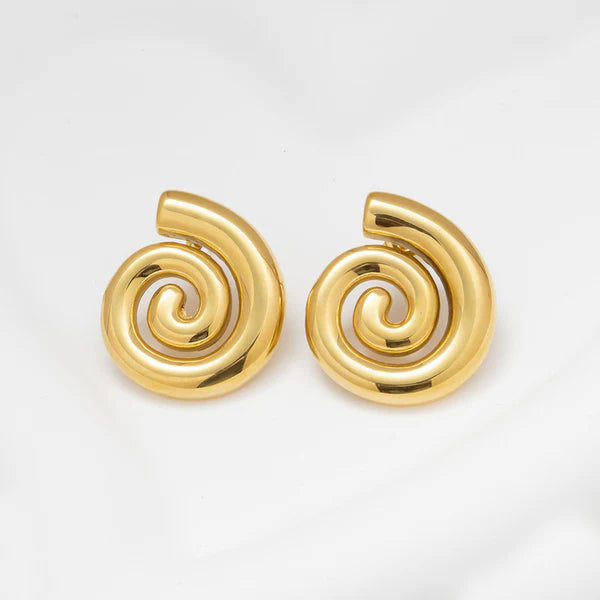 Gold Plated Anti Tarnish Spiral Chunky Earrings