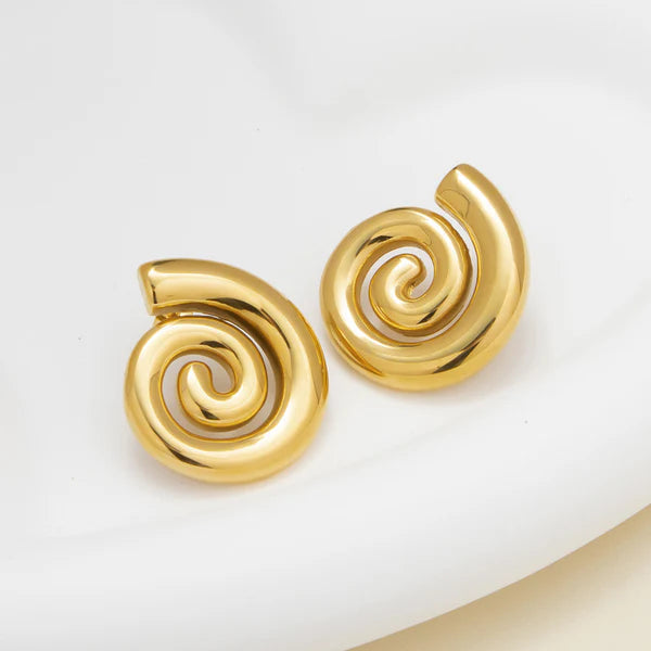 Gold Plated Anti Tarnish Spiral Chunky Earrings