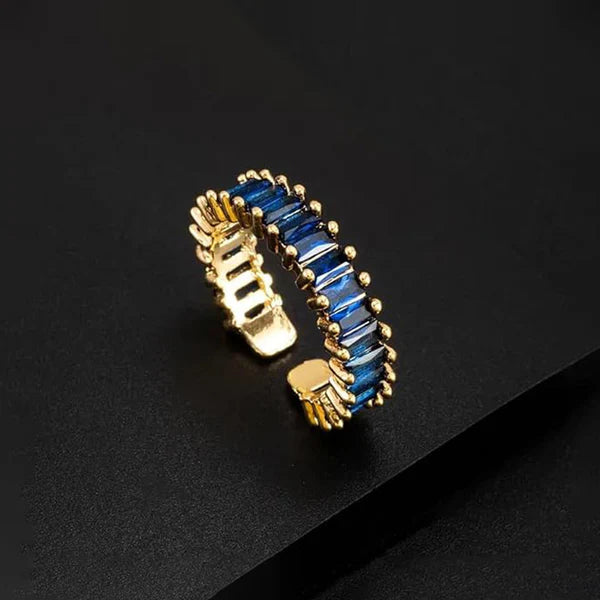 Gold Plated Anti Tarnish Blue Adjustable Finger Ring For Women