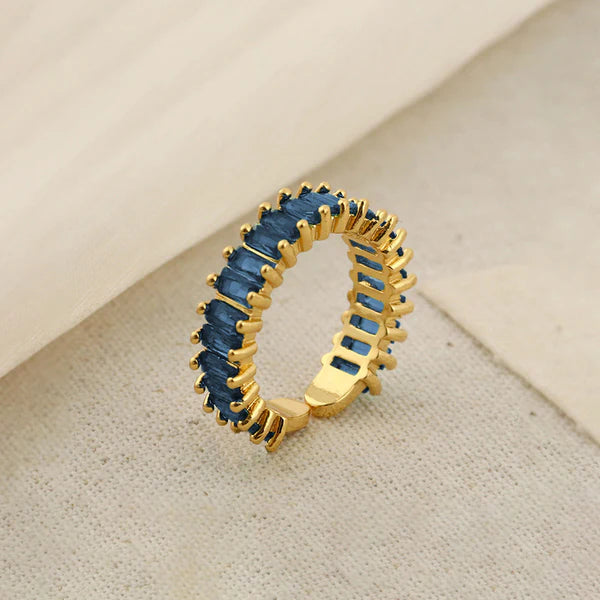Gold Plated Anti Tarnish Blue Adjustable Finger Ring For Women