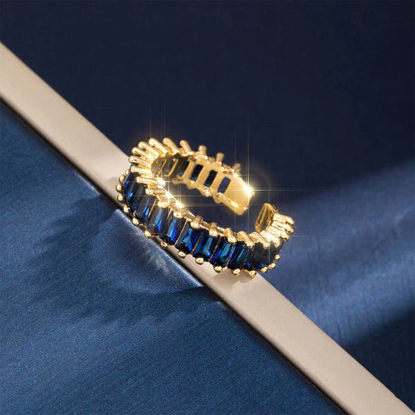 Gold Plated Anti Tarnish Blue Adjustable Finger Ring For Women