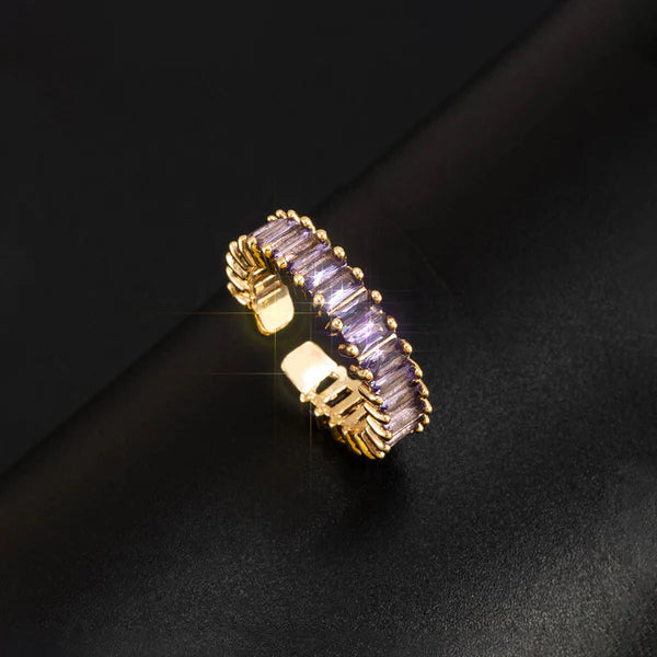 Gold Plated Anti Tarnish Purple Adjustable Finger Ring For Women