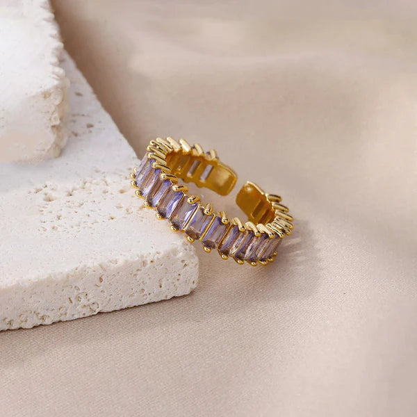Gold Plated Anti Tarnish Purple Adjustable Finger Ring For Women