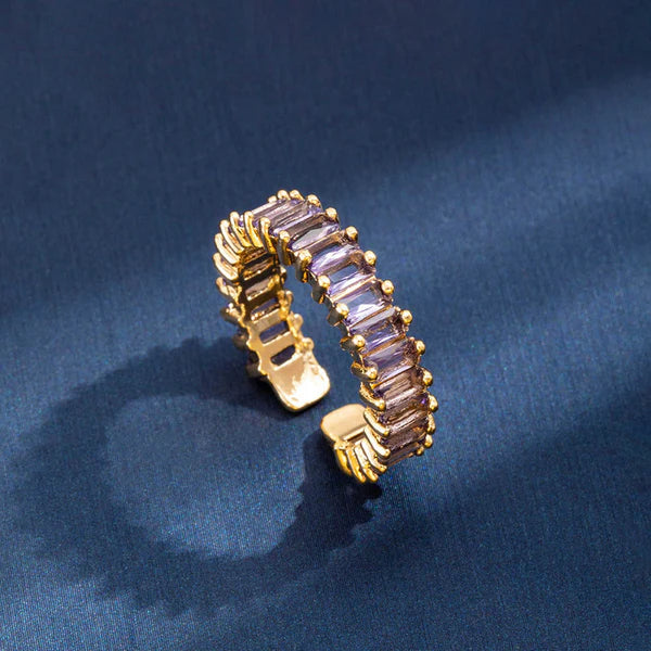 Gold Plated Anti Tarnish Purple Adjustable Finger Ring For Women