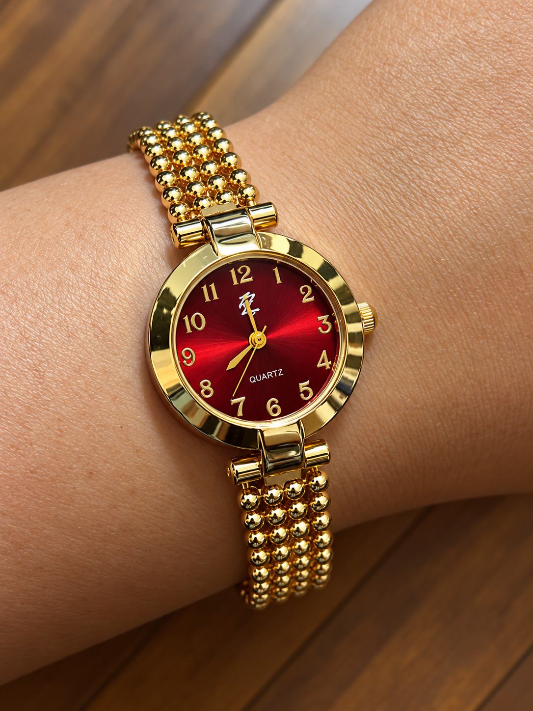 Maroon Beaded Watch