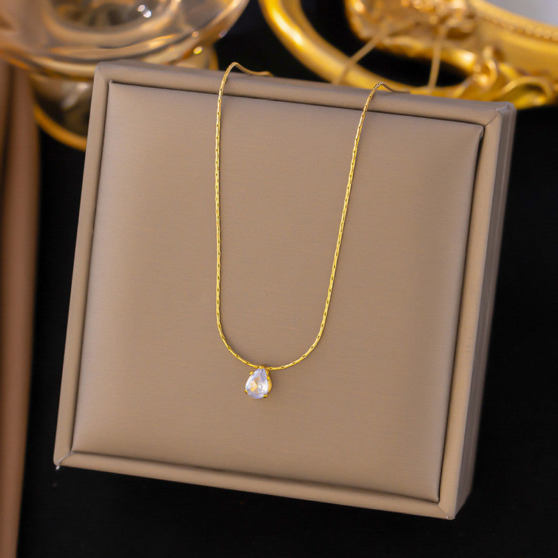 Anti Tarnish Tear Drop CZ Pendant