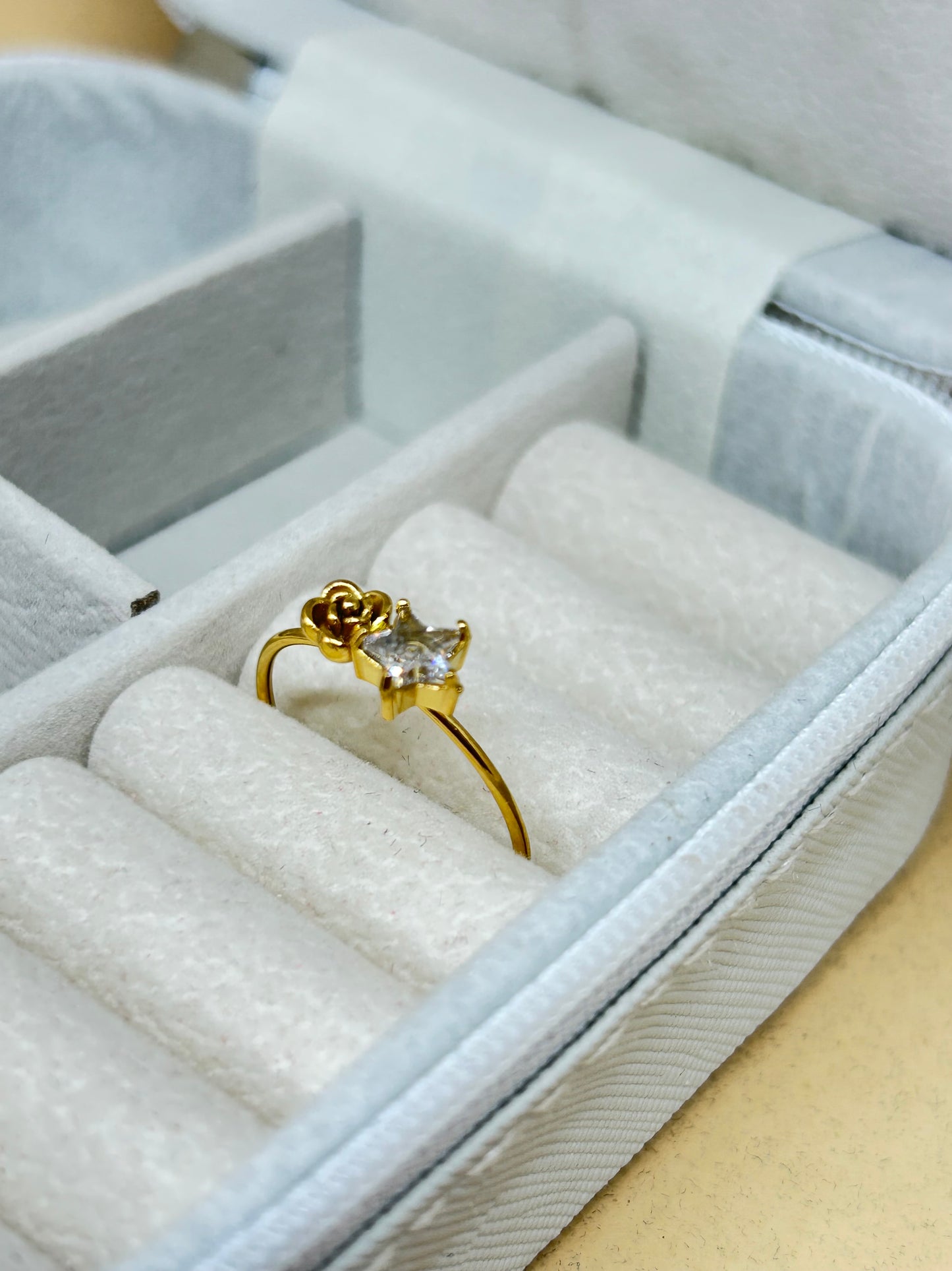 Golden Flower and Star Diamond Adjustable Ring