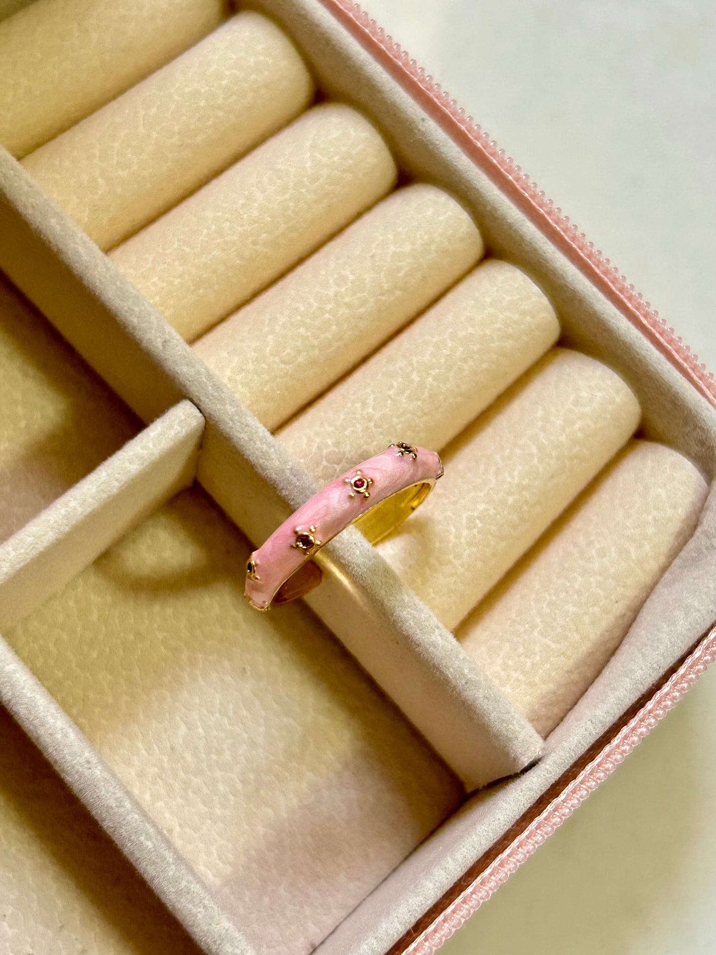 Pink Enamel Adjustable Ring