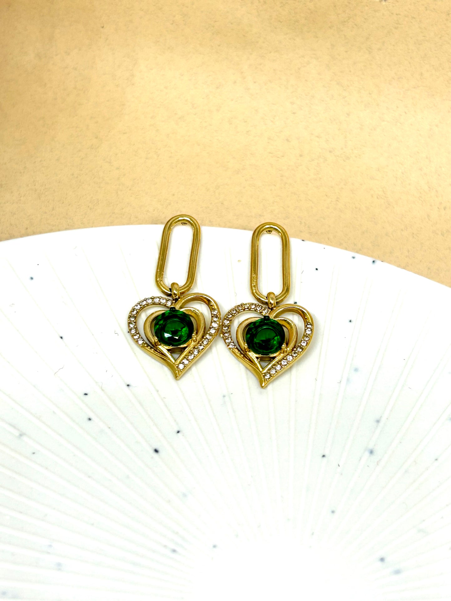 Emerald Glow Heart Earrings