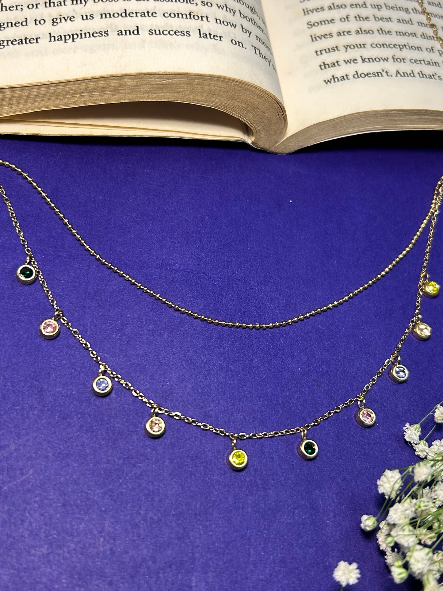 Multicolour Diamond two layered Necklace