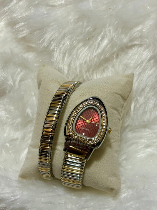 Dual Tone Snake Watch(Maroon Dial)