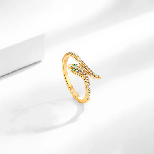 Snake Adjustable Ring with Green Diamond