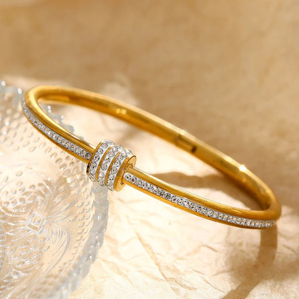 Gold Plated American Diamond Studded Bangle Style Anti-Tarnish Bracelet For Women