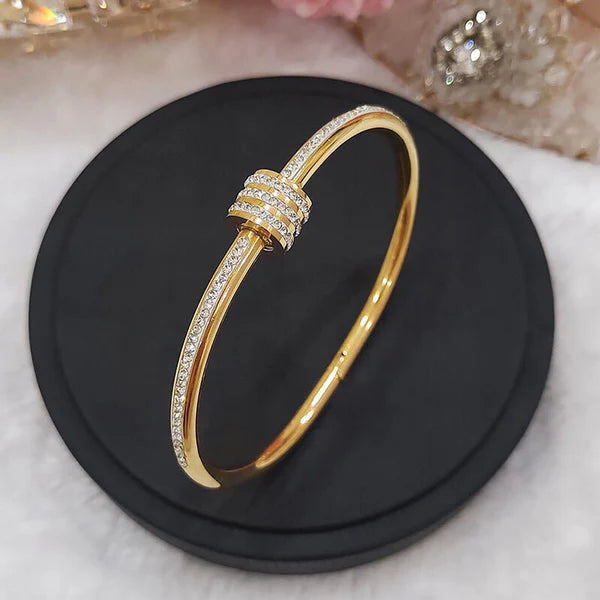 Gold Plated American Diamond Studded Bangle Style Anti-Tarnish Bracelet For Women