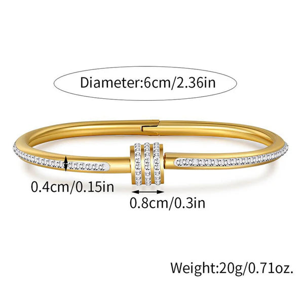 Gold Plated American Diamond Studded Bangle Style Anti-Tarnish Bracelet For Women