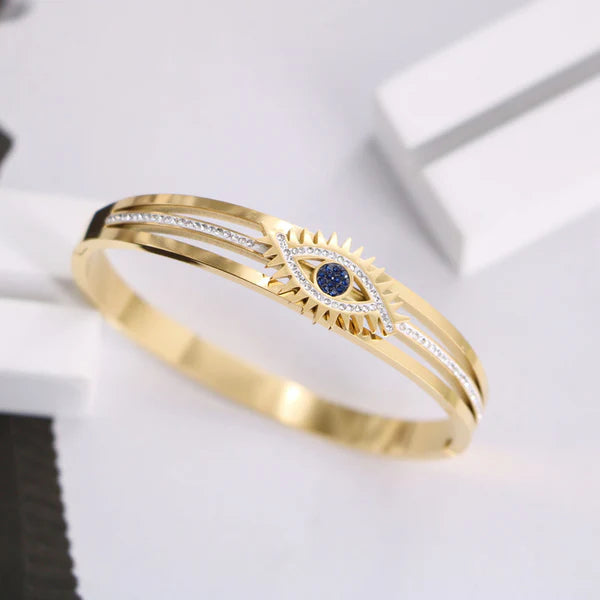 Gold Plated American Diamond Studded Evil Eye Anti-Tarnish Bracelet For Women