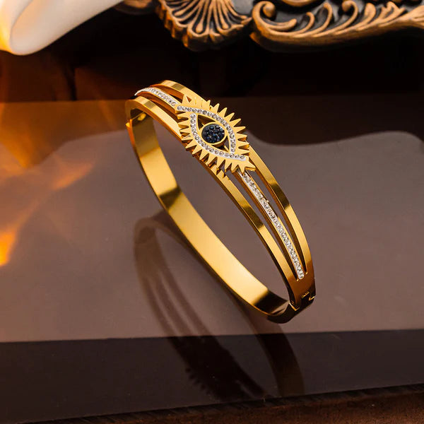 Gold Plated American Diamond Studded Evil Eye Anti-Tarnish Bracelet For Women