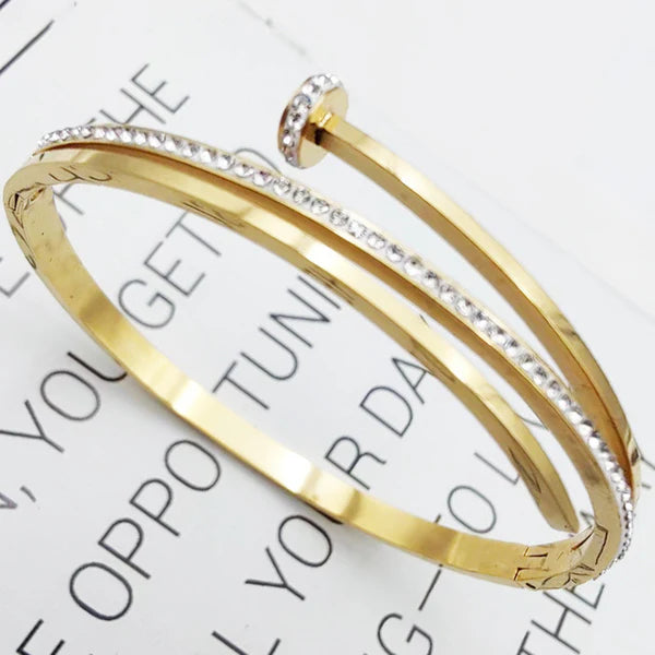 Gold Plated American Diamond Studded Nail Anti-Tarnish Bracelet For Women