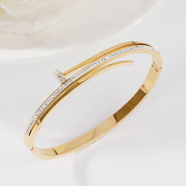 Gold Plated American Diamond Studded Nail Anti-Tarnish Bracelet For Women