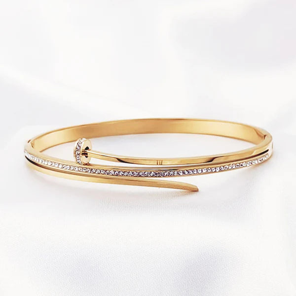 Gold Plated American Diamond Studded Nail Anti-Tarnish Bracelet For Women