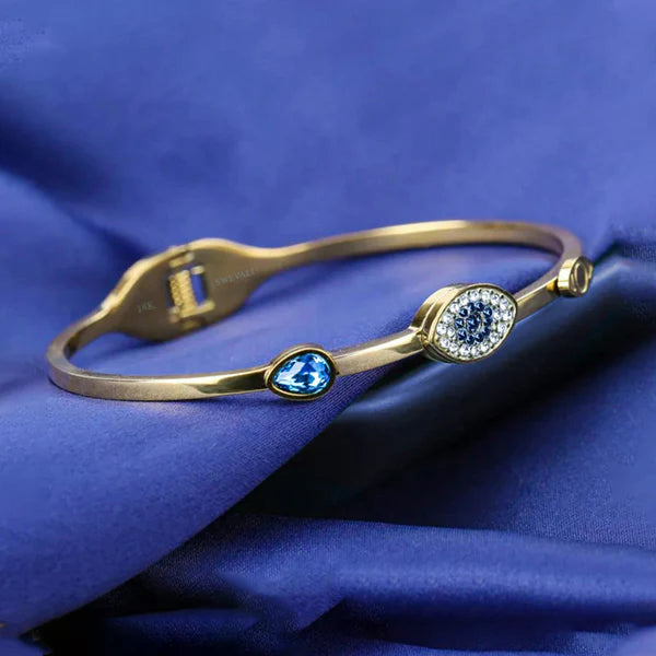 Gold-Plated American Diamond Evil Eye Bangle-Style Anti-Tarnish Bracelet For Women