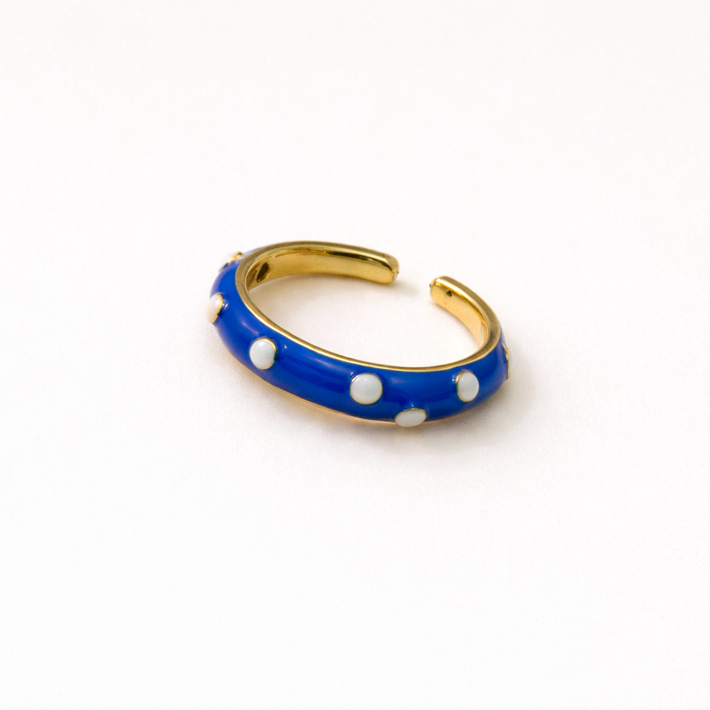 Blue and White Enamel Adjustable Ring