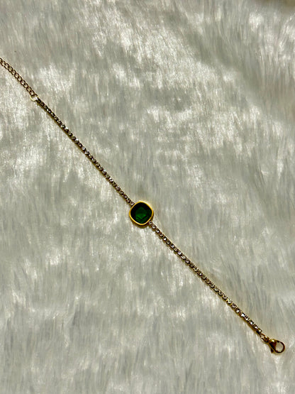 Tennis Bracelet with Green Stone