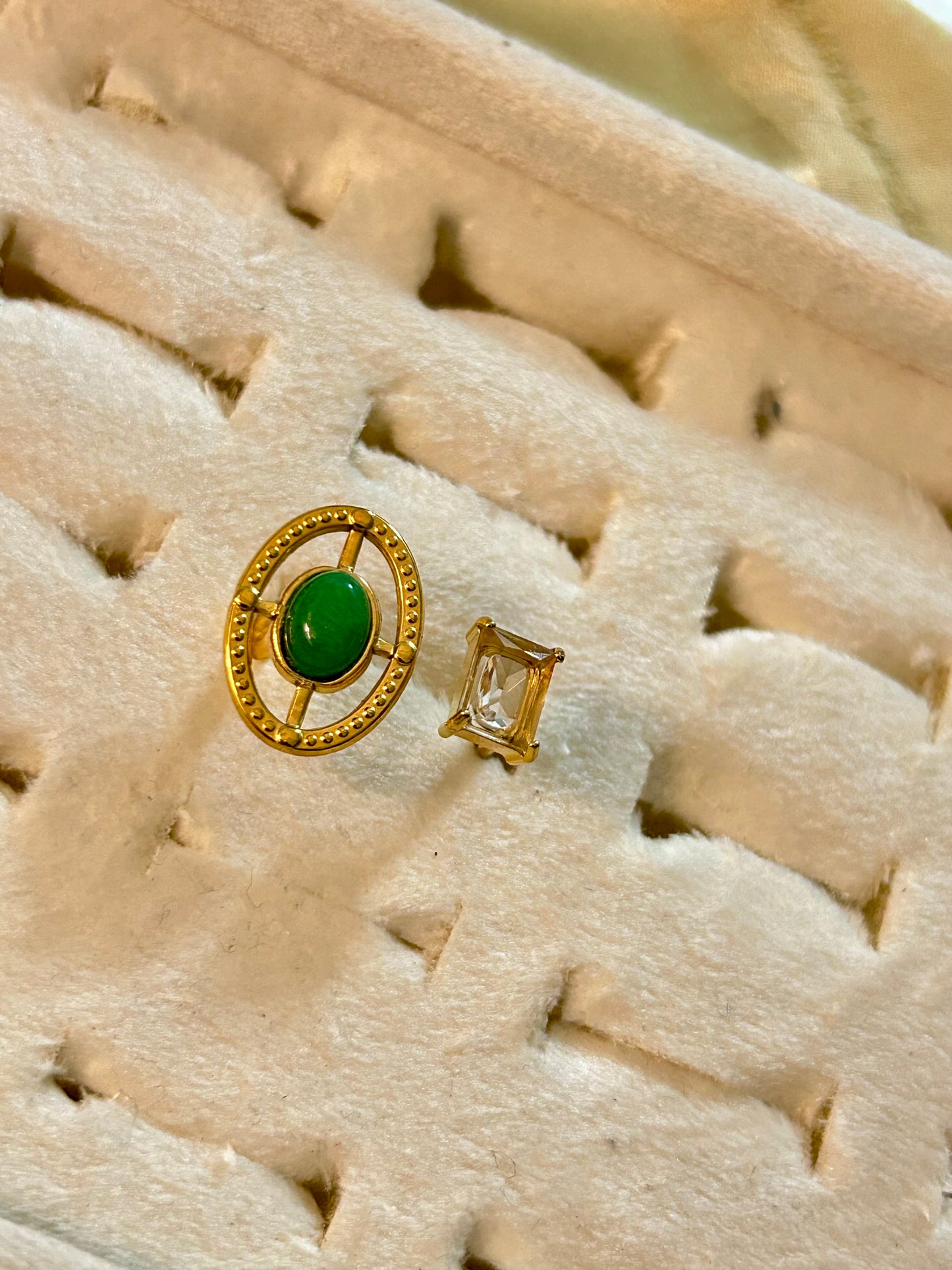 Green Stone & Diamond Statement Ring