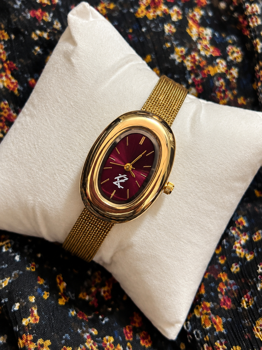 Maroon Dial Oval Watch