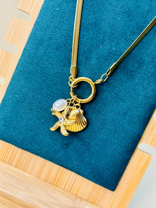 Oceans Charm necklace with Snake chain