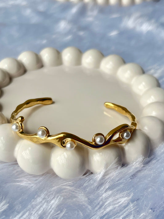 Pearl Open Bangle Bracelet Anti Tarnish
