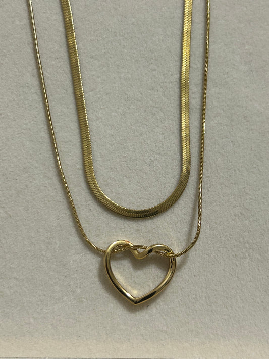Double Layered Snake chain and Heart Pendant