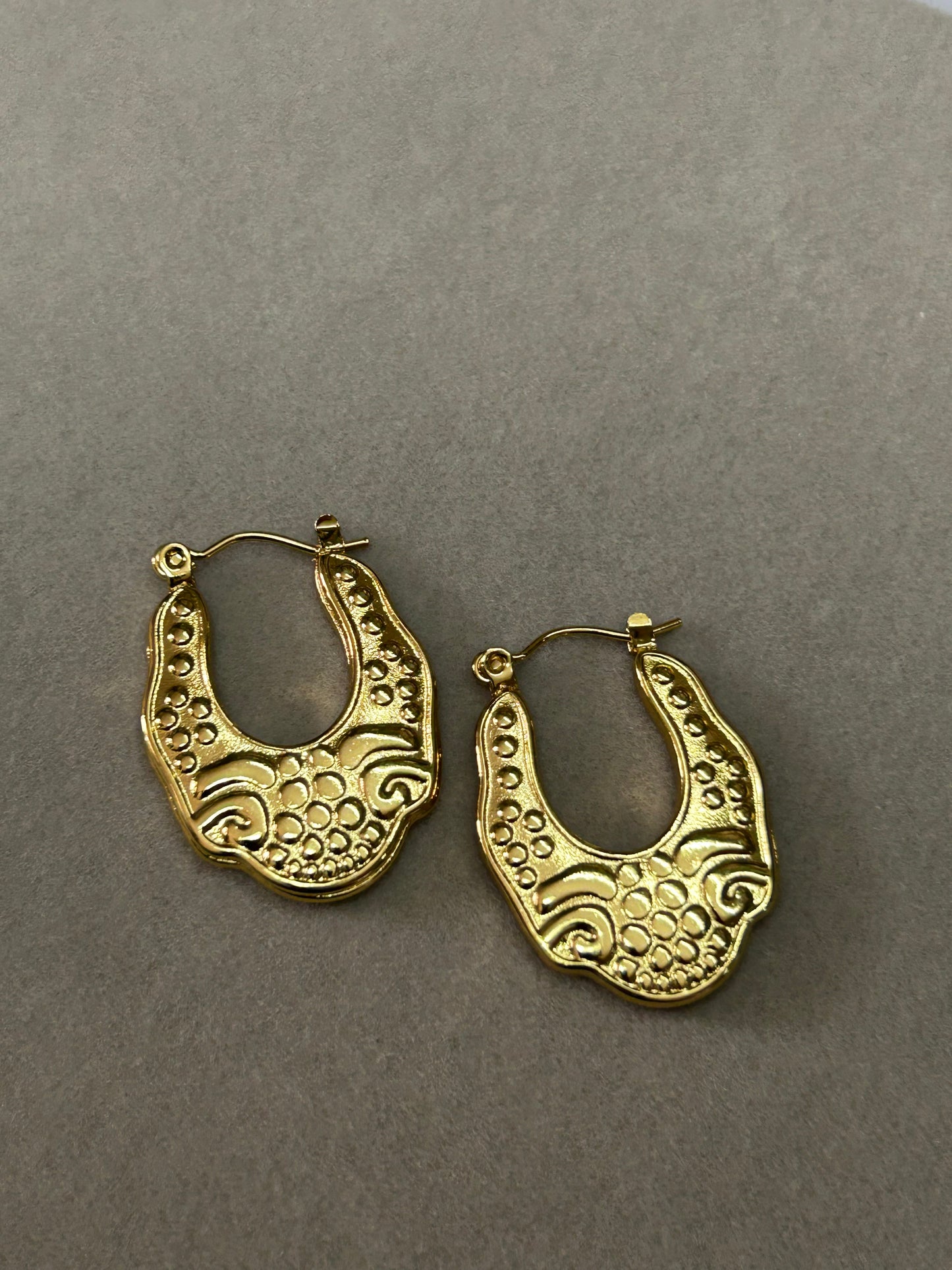 Vintage Scroll Textured Gold Hoop Earrings