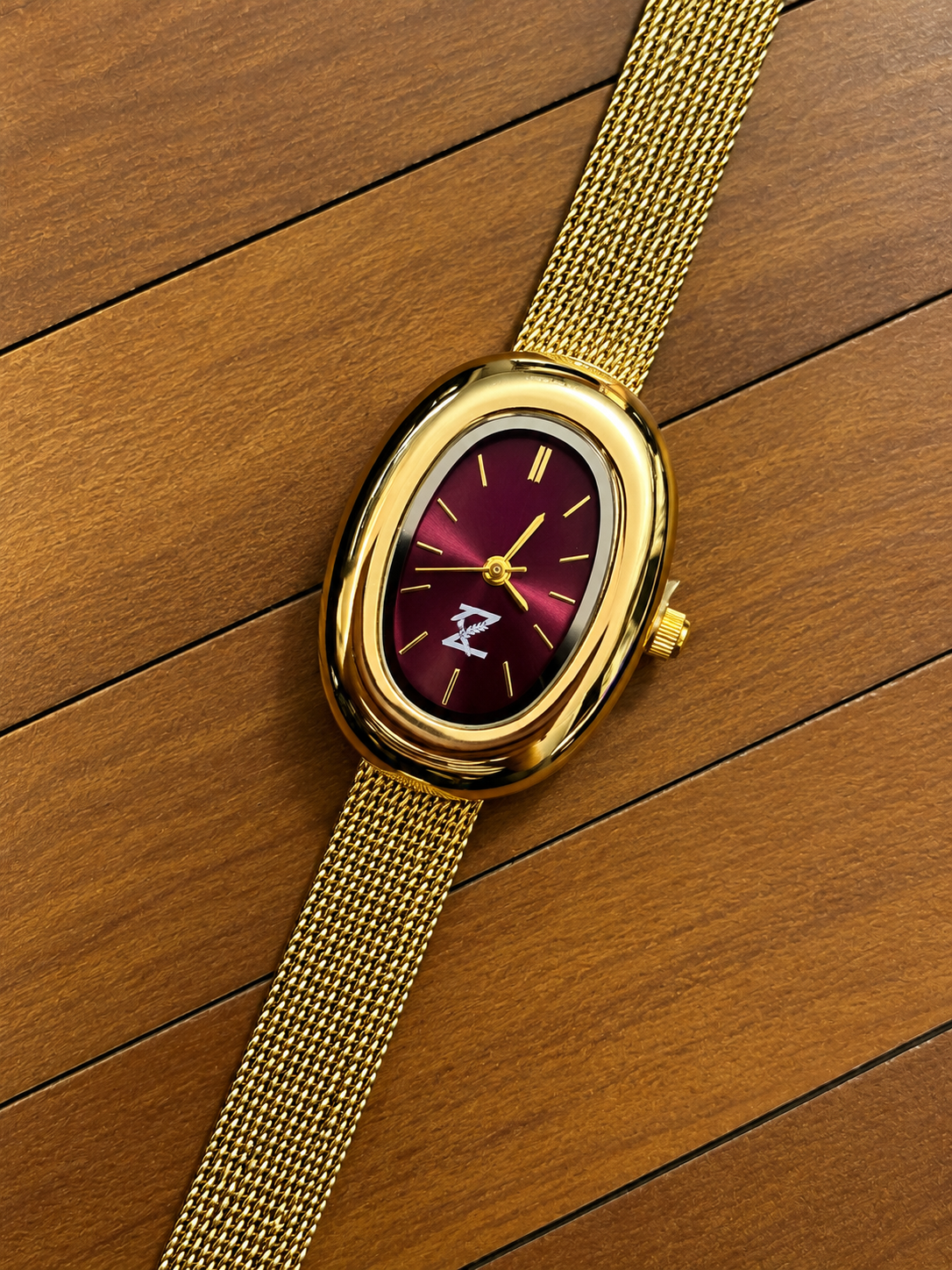 Maroon Dial Oval Watch