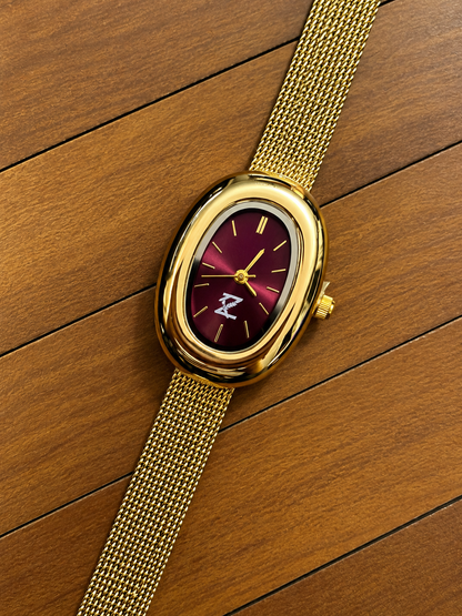 Maroon Dial Oval Watch