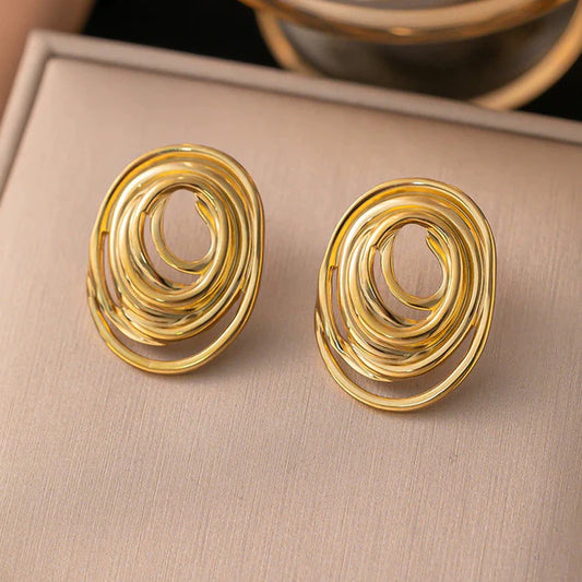 Gold Plated Anti Tarnish Spiral Stud Earrings