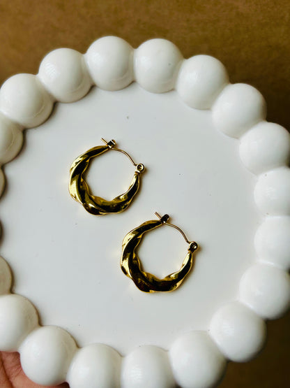 Anti Tarnish Golden Lava Twist Hoops