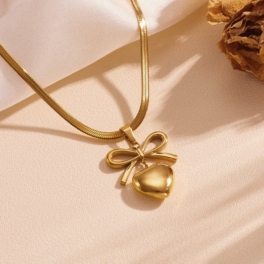 Anti Tarnish Bow Knot Heart Themed Pendant