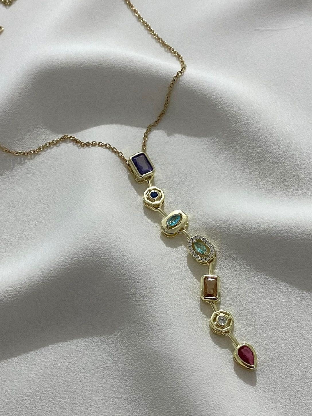 Prism Gemstone Lariat Necklace