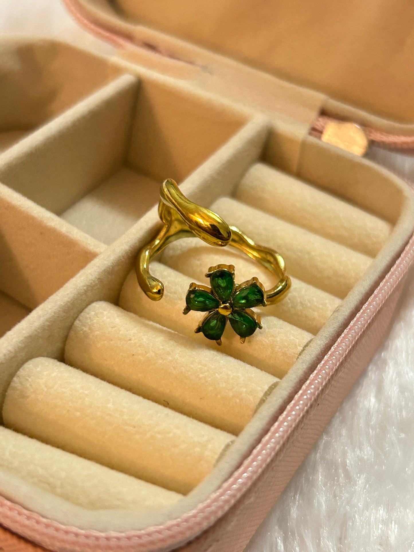 Green Flower Adjustable Ring