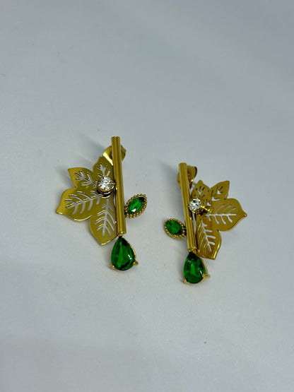 Emerald Leaf Cascade Earrings