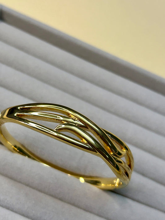 Golden Anti Tarnish Wave Bangle Bracelet