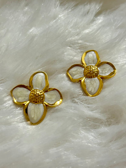 White Enamel Flower Stud