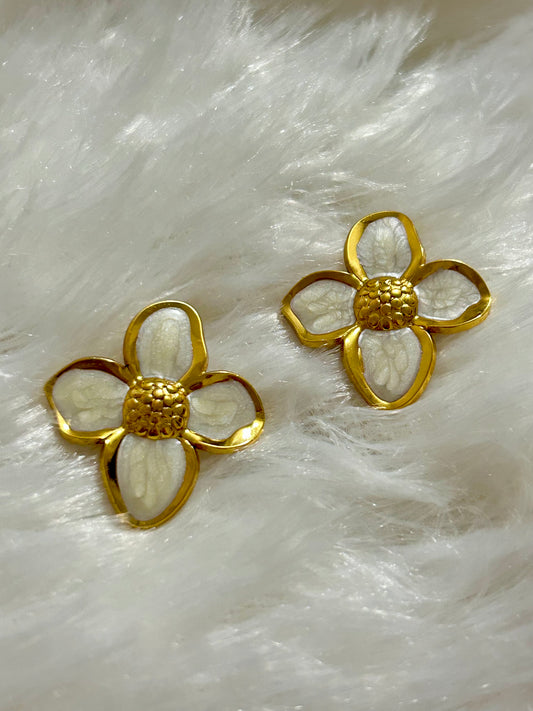 White Enamel Flower Stud